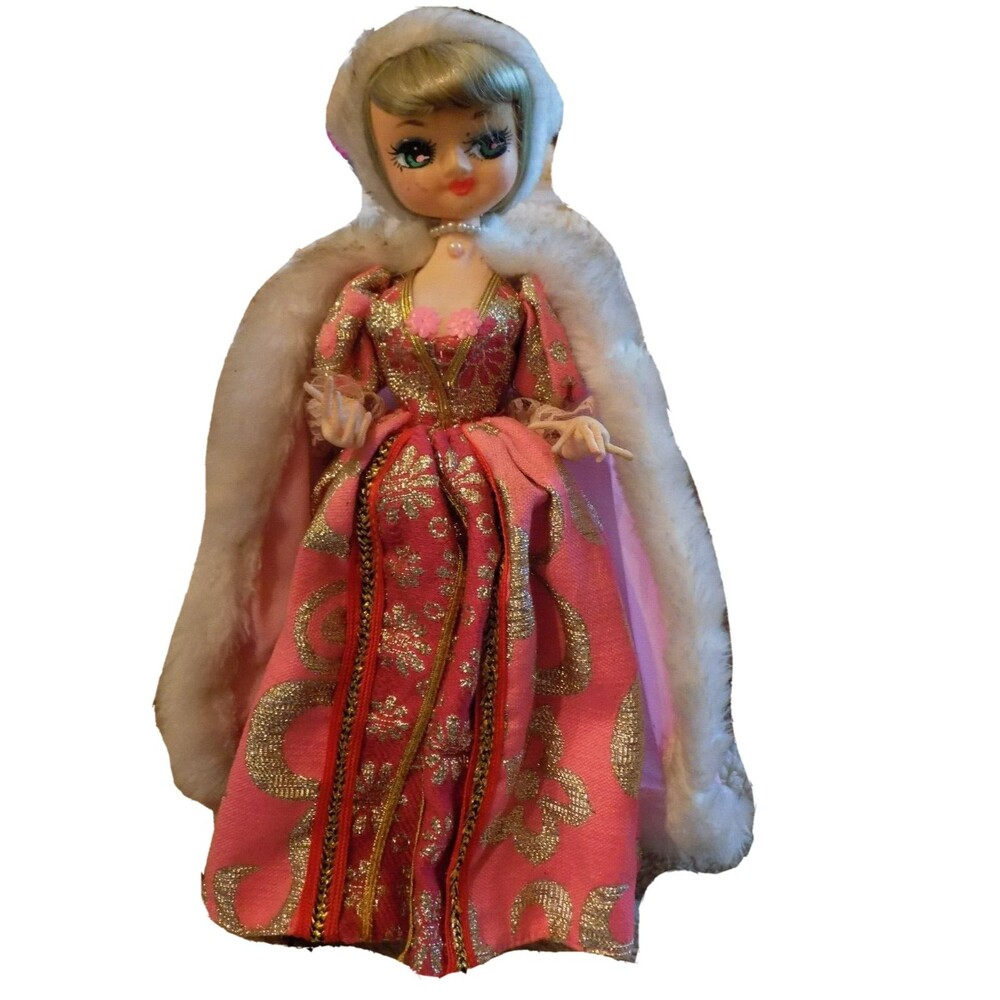 Vintage Brinnco doll pink dress winter cape